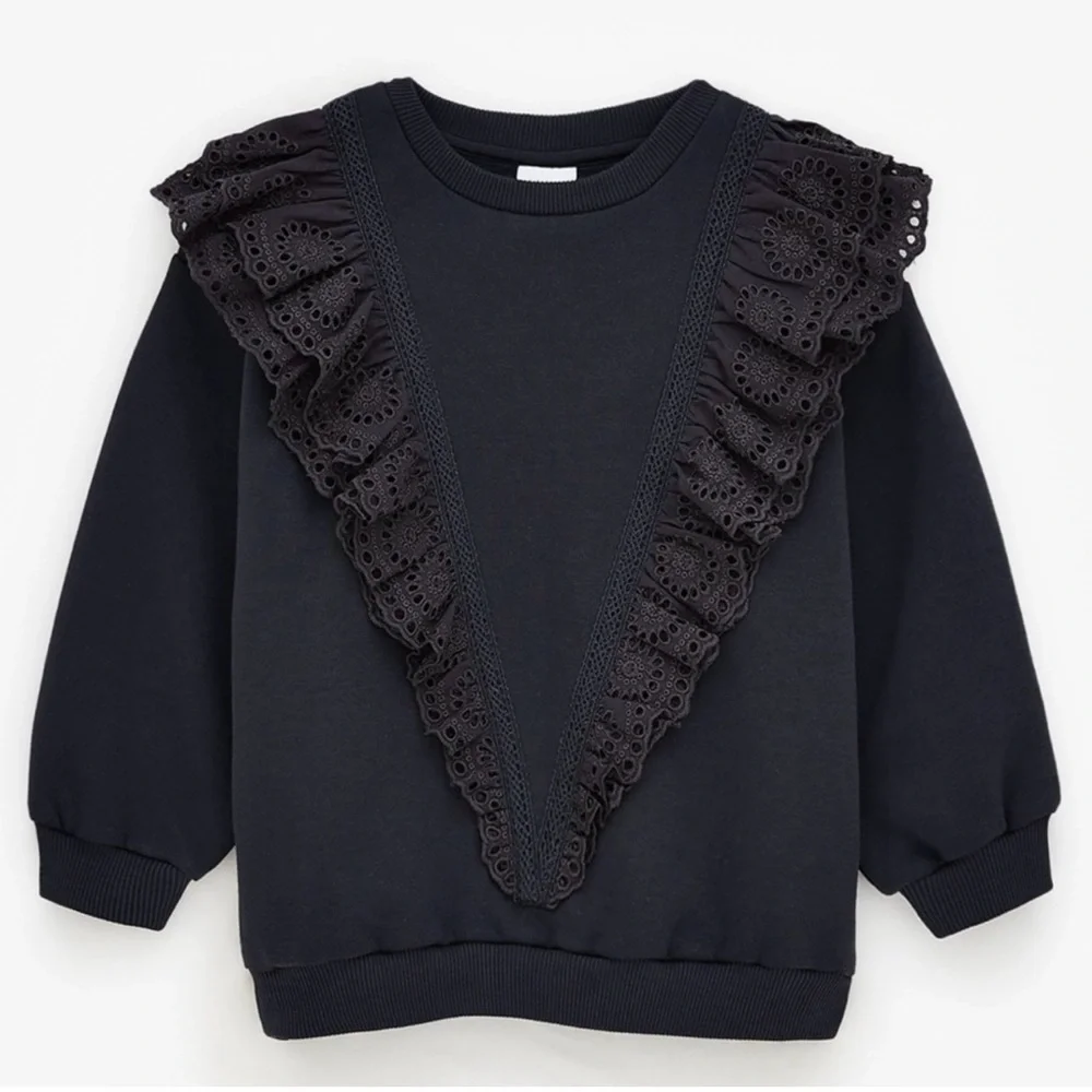 Zara Girls Black Lace Embroidered Detail Sweatshirt Size 9 Or Medium